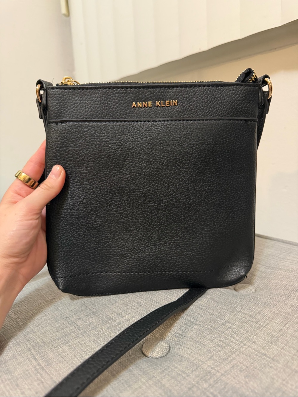 Anne Klein Black Pebbled Crossbody with Gold Hardware
